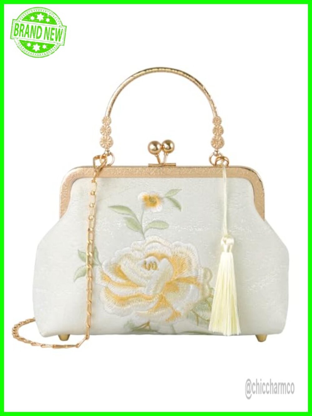 Chinese Style Crane Embroidered Jacquard Clutch Evening Bag Detachable Chain